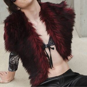 Jennafer Grace ox blood faux fur collar shawl